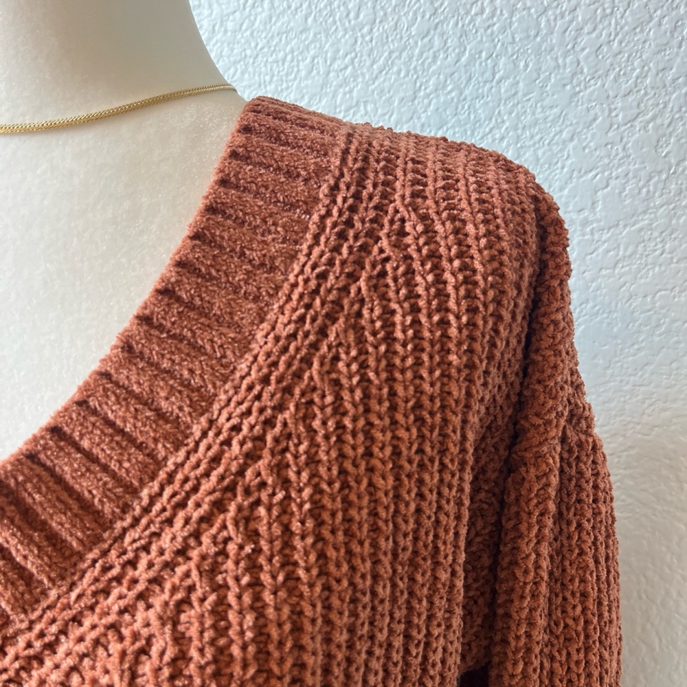 Hippie Rose Rust V-Neck Sweater - Picture 2 of 6
